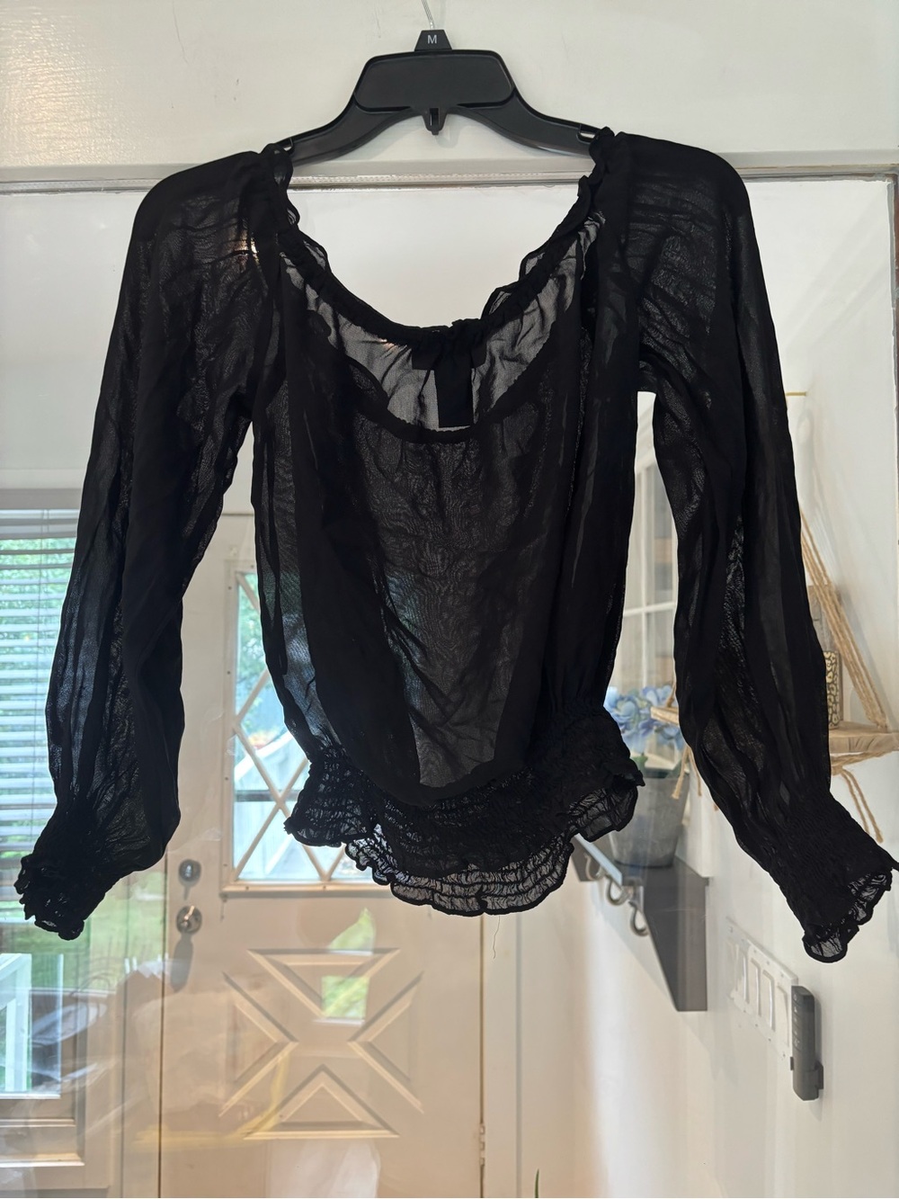 Vintage Ralph Lauren Black Sheer Ruffled Neck Blouse - Picture 3 of 3